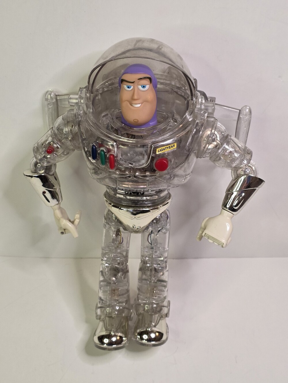 Used VTG Toy Story Interstellar Buzz Lightyear Clear/Chrome Thinkway AS-IS